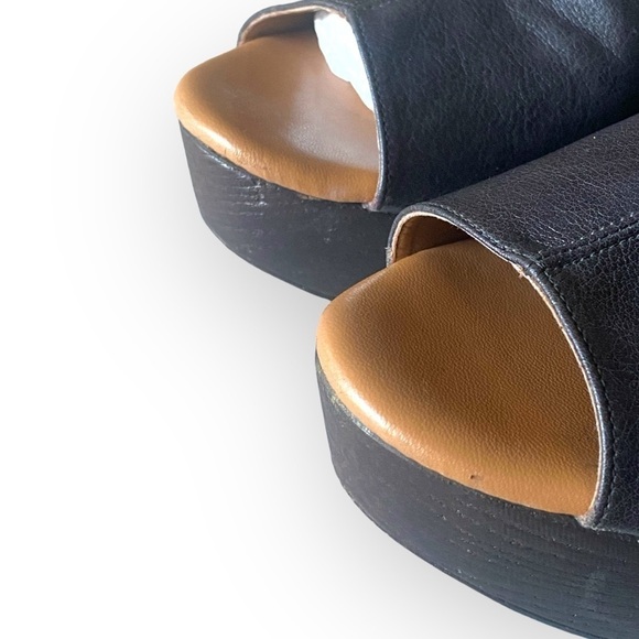 CALLISTO Black Leather Wooden Wedge Mules Clogs Open Toe Gothic Size 9 Gothic - Picture 9 of 13